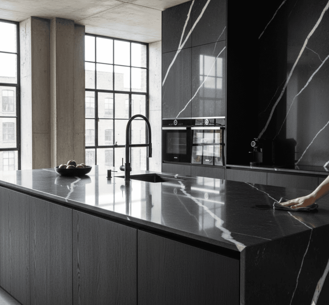 Arbeitsplatten aus dunklem Quarz: Markantes Design trifft auf dauerhafte Leistung für moderne Interieurs