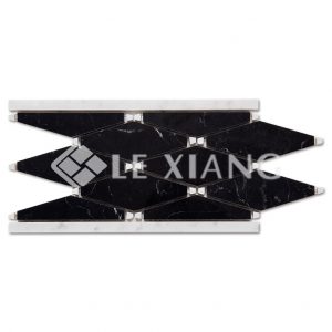 Black And White Rhombus Marble Border Moaic Tile For Bothroom Wall-1