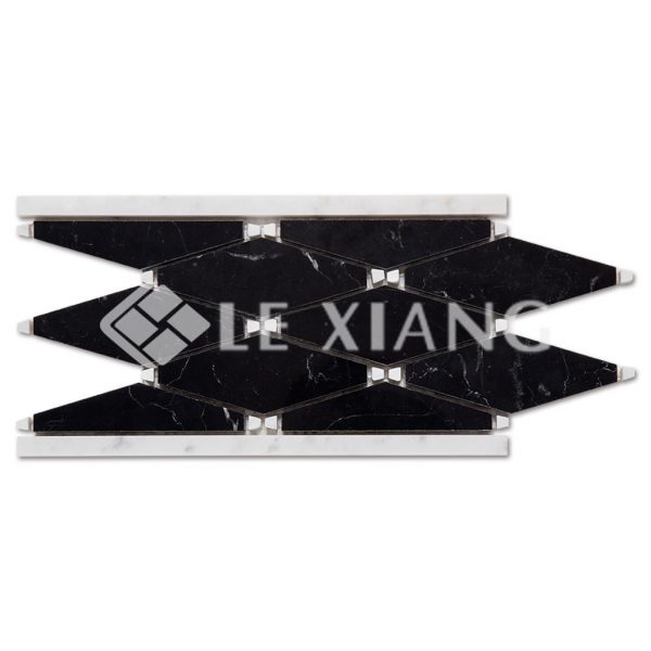Black And White Rhombus Marble Border Moaic Tile For Bothroom Wall-1