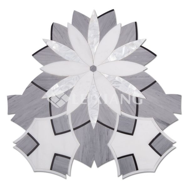 Daisy Waterjet Cut Marble Mosaic Tiles Bathroom Floors-1