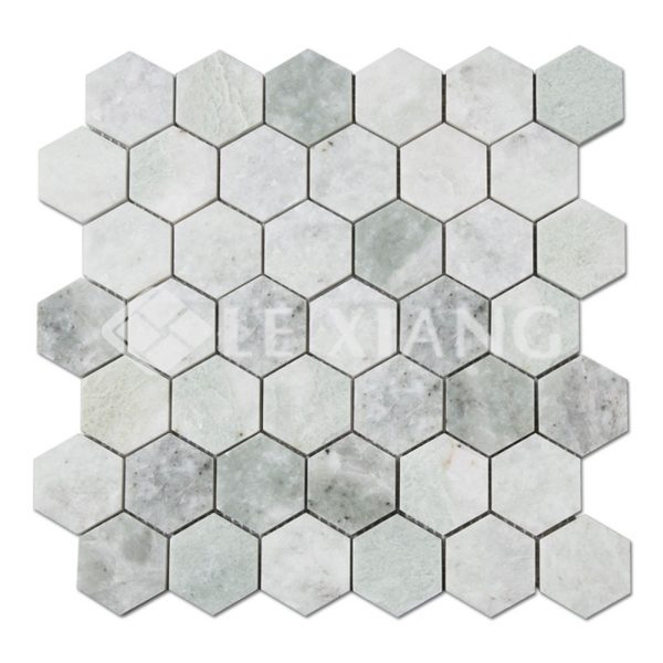 Green Hexagon Marble Mosaic Tile Bathroom Floors-1