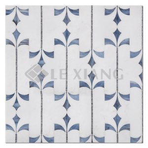 Marble WaterJet Cut Stone Mosaic Tile Crown For Bathroom Wall-1