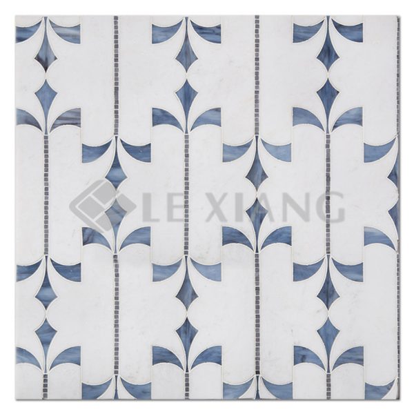 Marble WaterJet Cut Stone Mosaic Tile Crown For Bathroom Wall-1