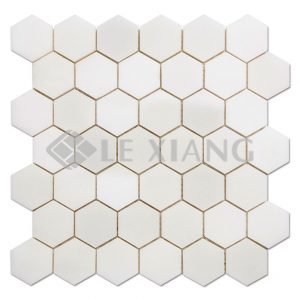 Patern Paper White Hexagon Stone Mosaic Tile Bathroom Floors-1