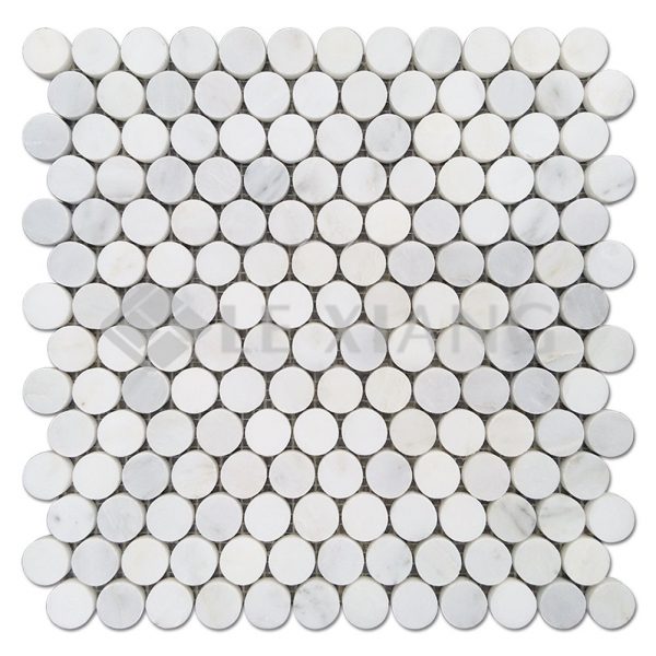 Statuary White Penny Round Marble Mosaic Tile For Bathroom Wall-3