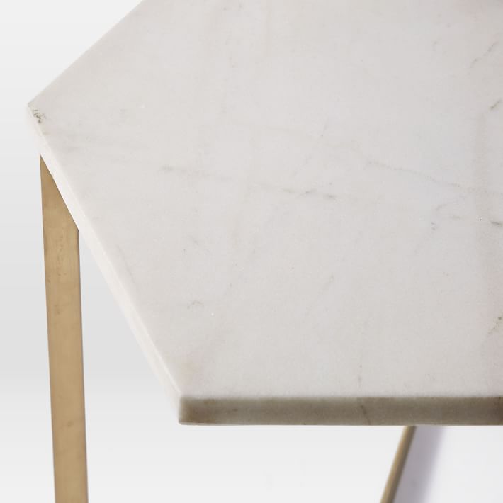 Hexagon Marble Top Side Table Brass Legs-2