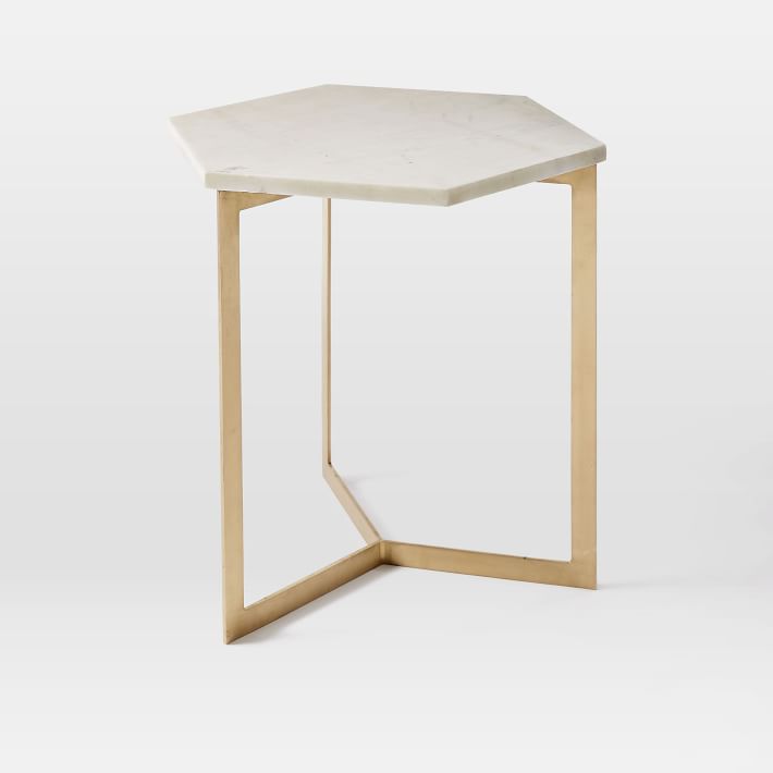 Hexagon Marble Top Side Table Brass Legs-5